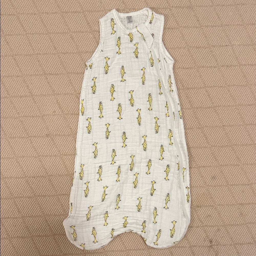 Petit Lem White Muslin Sleep Sack with Yellow Giraffe Print